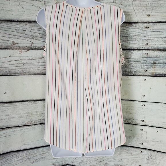 Maurices Women’s Sleeveless Blouse Large White Multicolor Striped Button Front - Picture 5 of 8